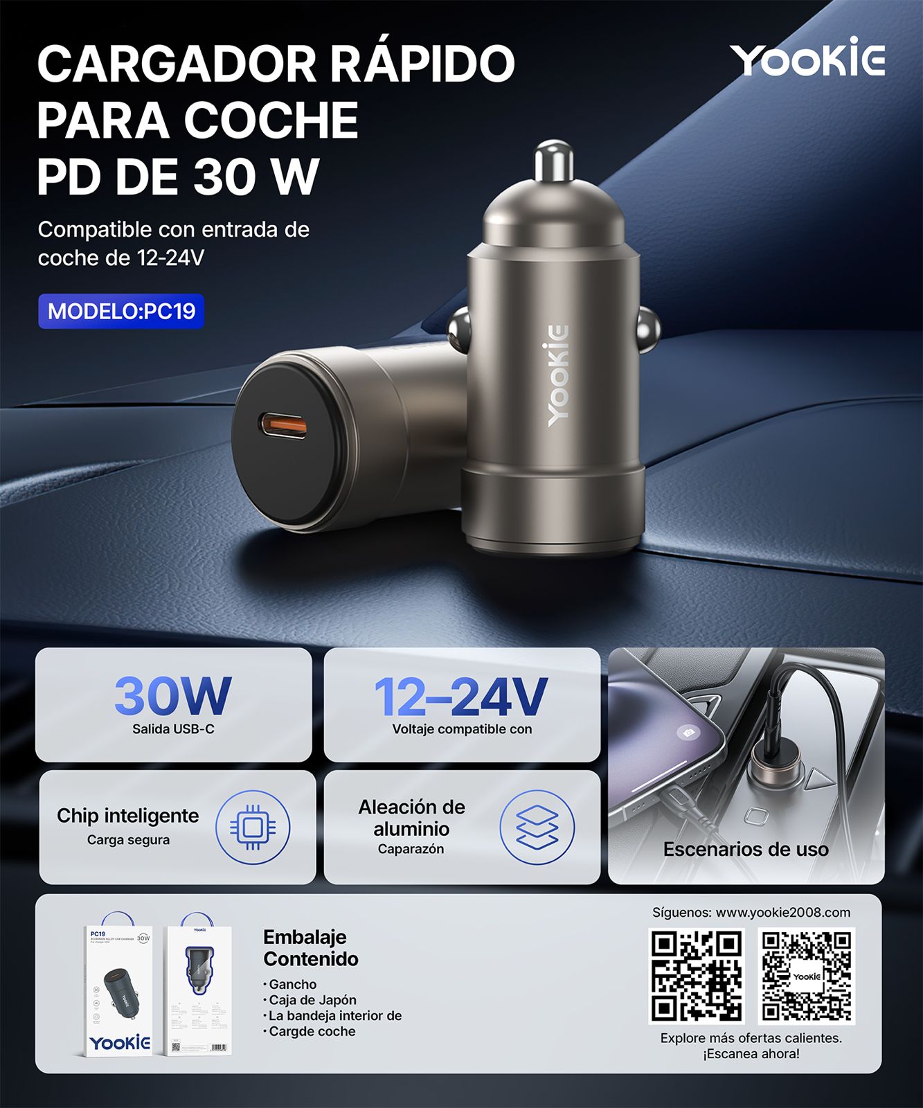 CARGADOR PRO ULTRA RAPIDO CARRO PC19 ORIGINAL