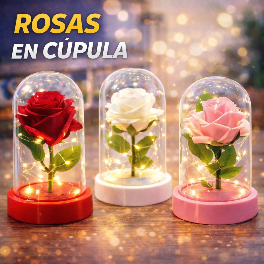 ROSA ARTIFICIAL CON LUZ URNA DECORATIVA AV-10390