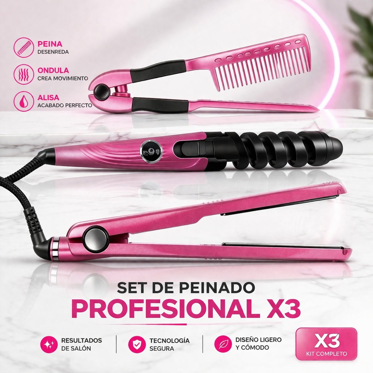 COMBO PEINADO NANO ROSADO