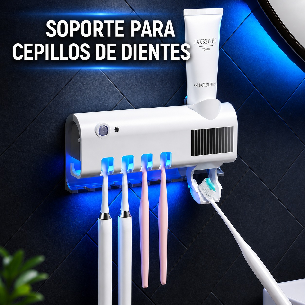 DISPENSADOR CREMA DENTAL + SOPORTE ESTERILIZADOR DE CEPILLOS