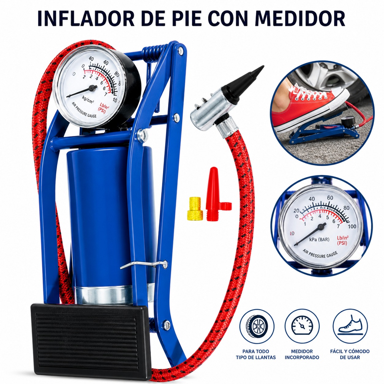 INFLADOR DE PIE CON MEDIDOR