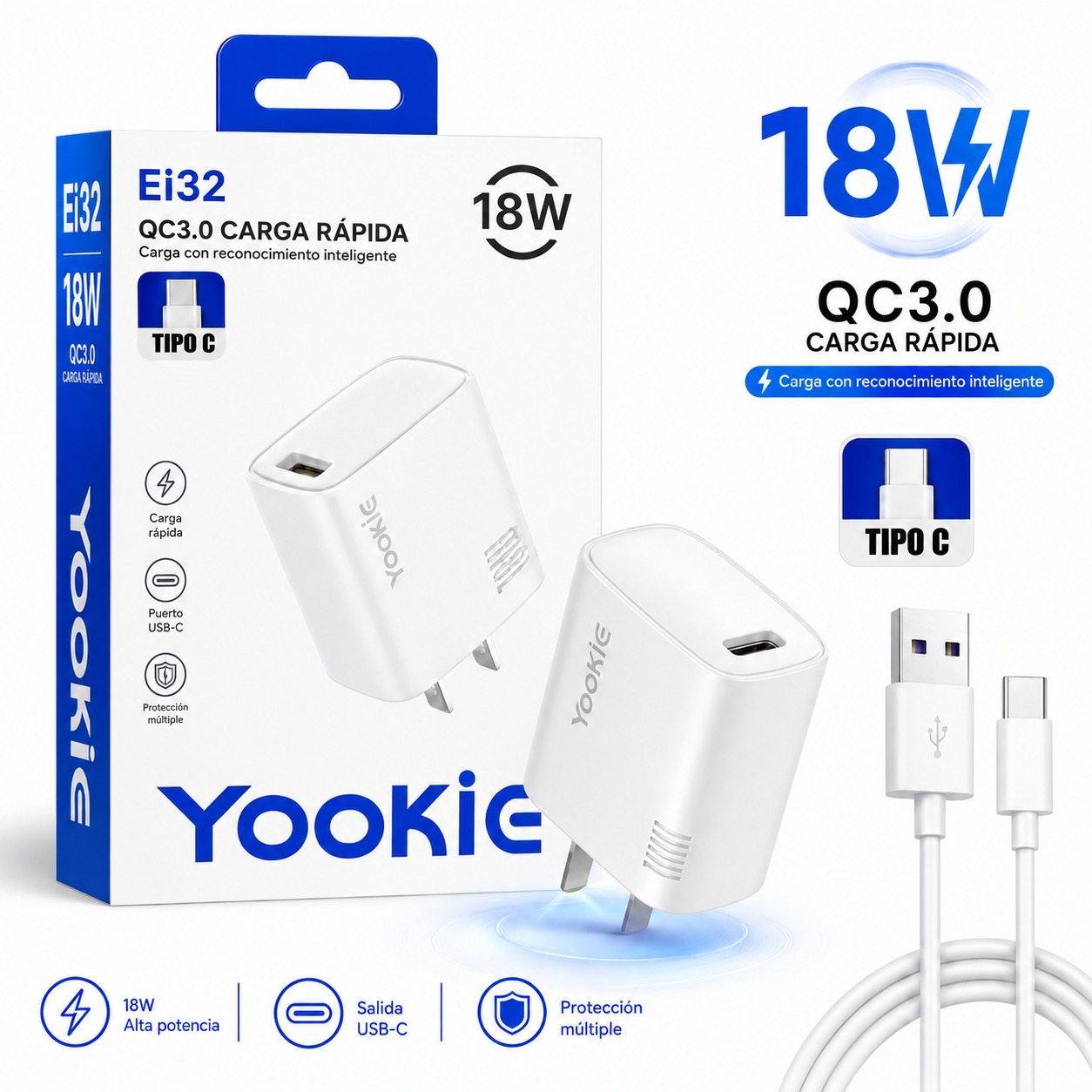 ORIGINAL CARGADOR USB A TIPO C YOOKIE EI32