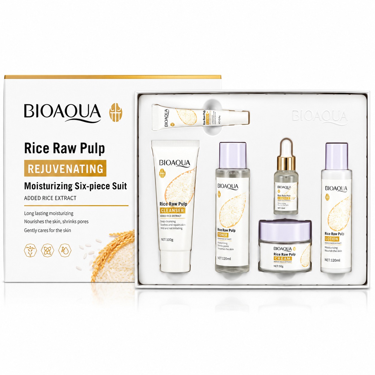 KIT FACIAL HIDRATANTE DE ARROZ 6 PRODUCTOS BIOAQUA