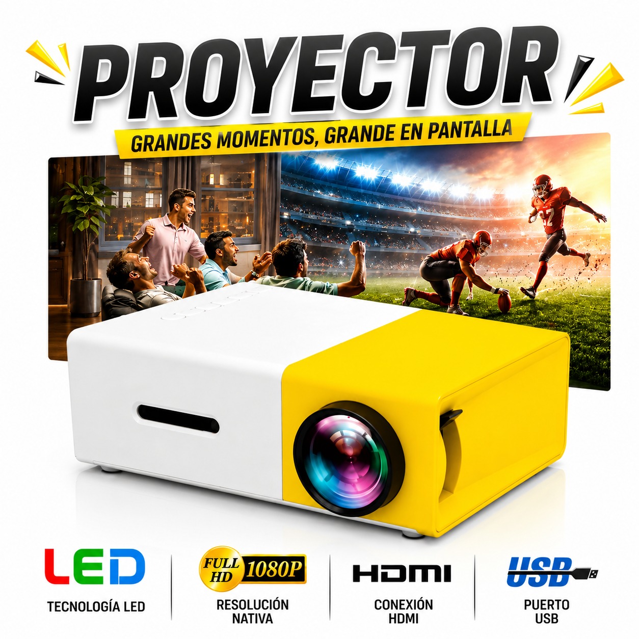 MINI PROYECTOR LED YG 300 - ESQUINAS CUADRADAS