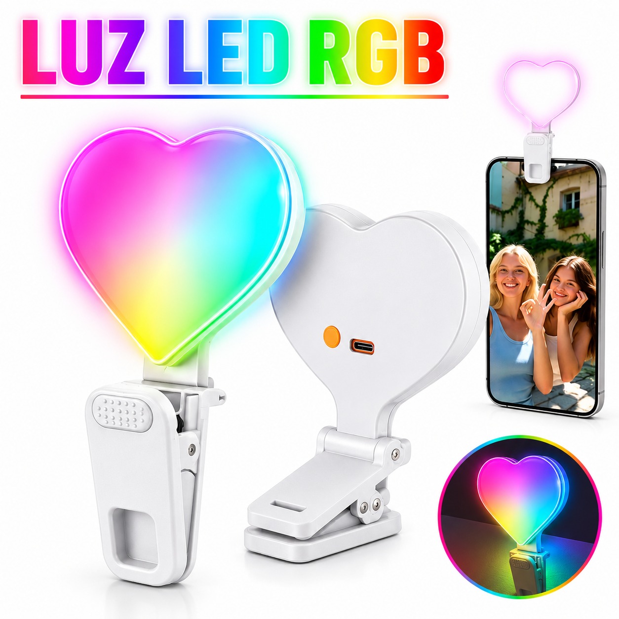 LUZ LED POTENTE PARA CELULAR CORAZON