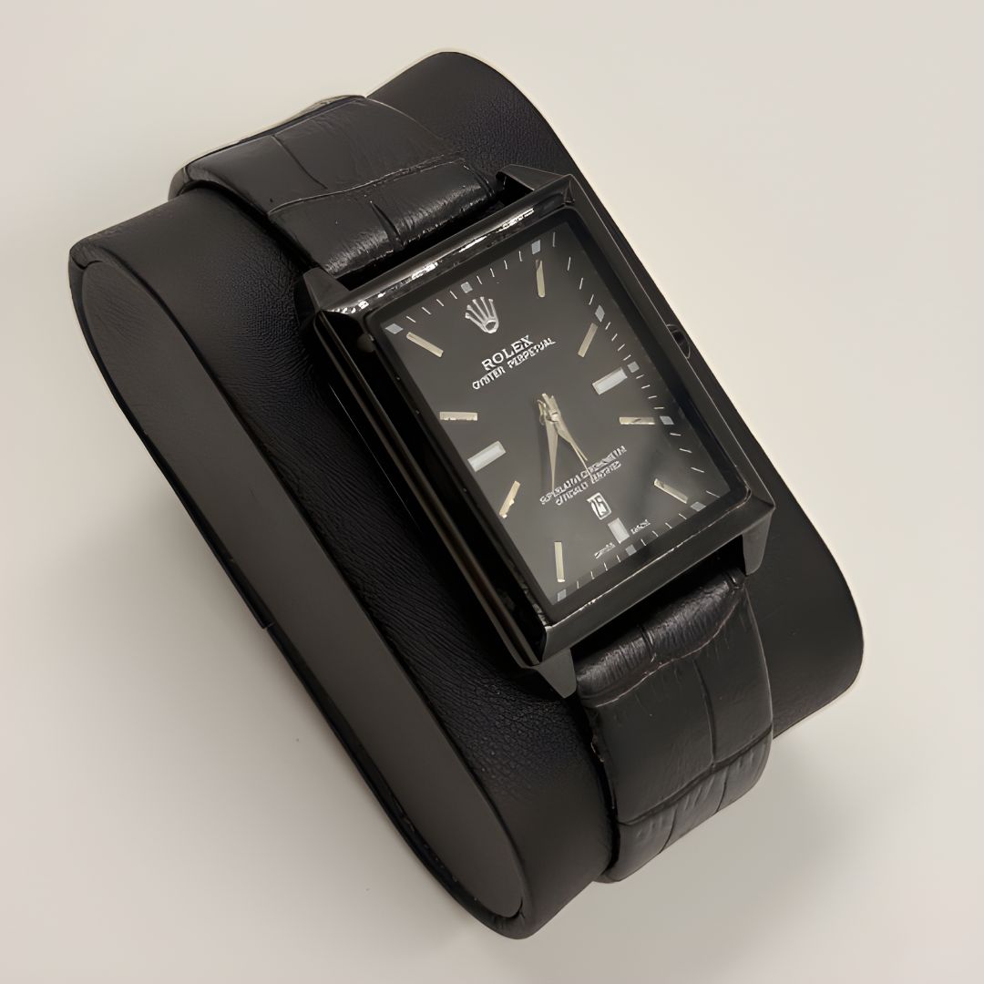 ROLEX CORREA EN CUERO NEGRO